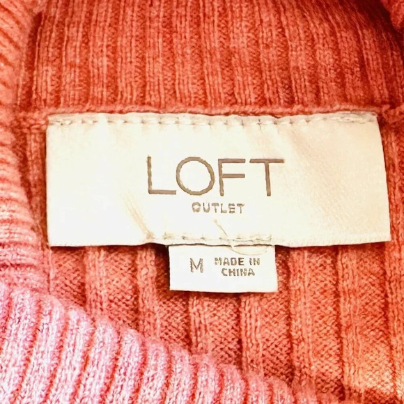 LOFT Women Short Long Pullover Turtleneck Ribbed Coral Sweater Size Medium - Picture 12 of 13
